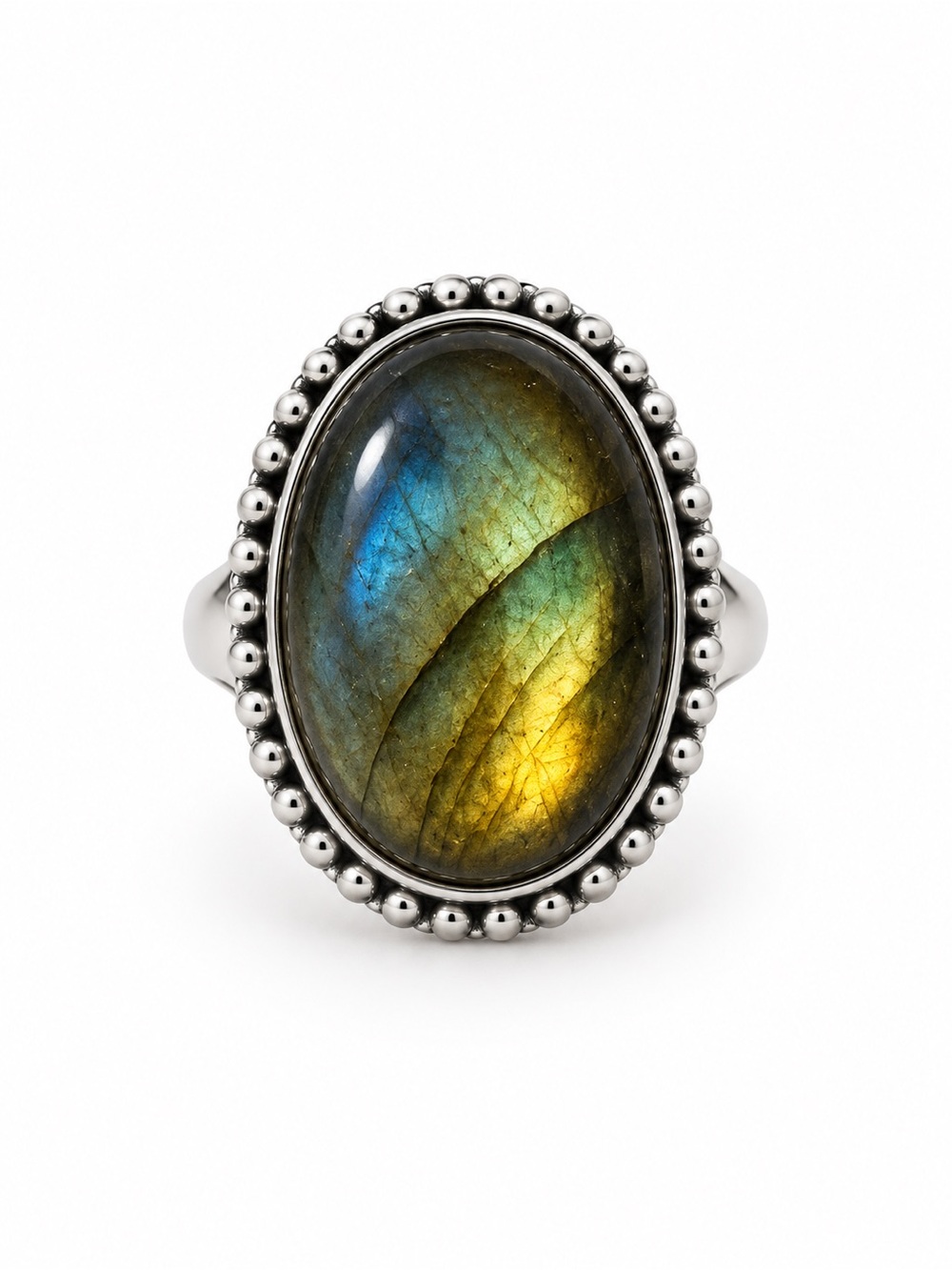 Labradorite Beaded Halo Ring (S925)